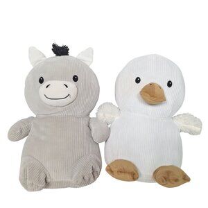 Greenbrier Corduroy Donkey Duck Plush Set Soft Farm Animal Nursery Decor 15"